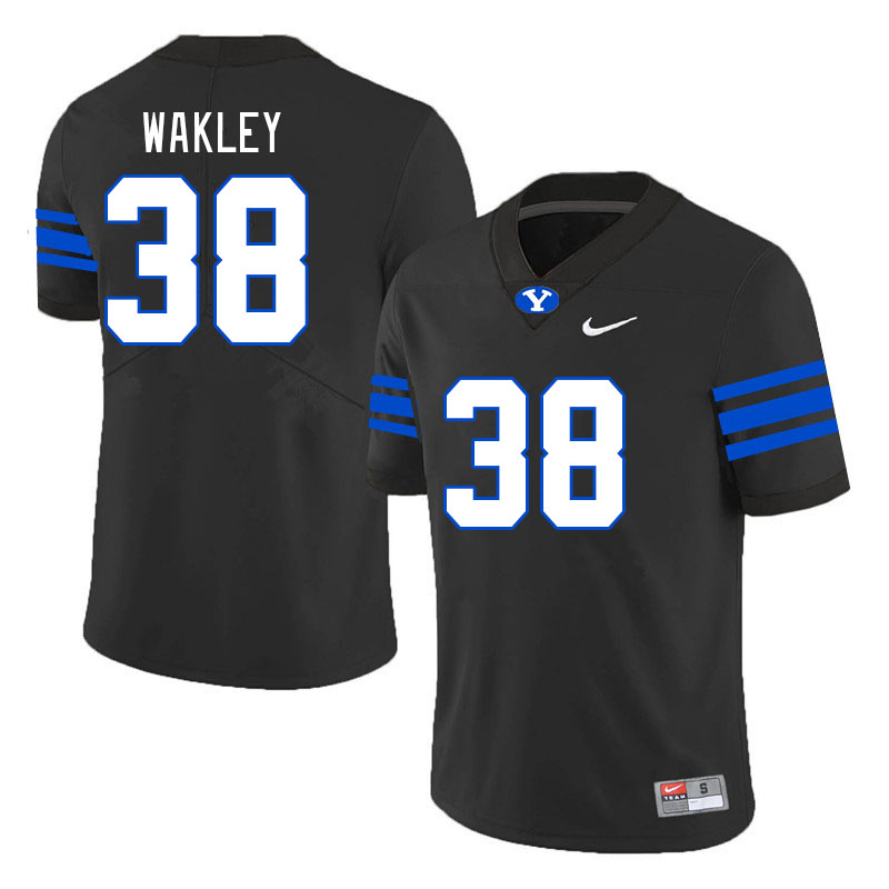 Men #38 Crew Wakley BYU Cougars College Football Jerseys Stitched-Black - Click Image to Close